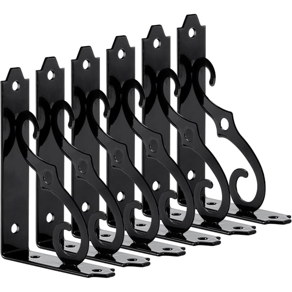 6 Pack Decorative Shelf Brackets,5 Inch Wall Mounted Metal Shelving Brackets,Heavy Duty L Shape Shelf Bracket,Metal Corner Brace Right Angle Bracket with Screws(Black)