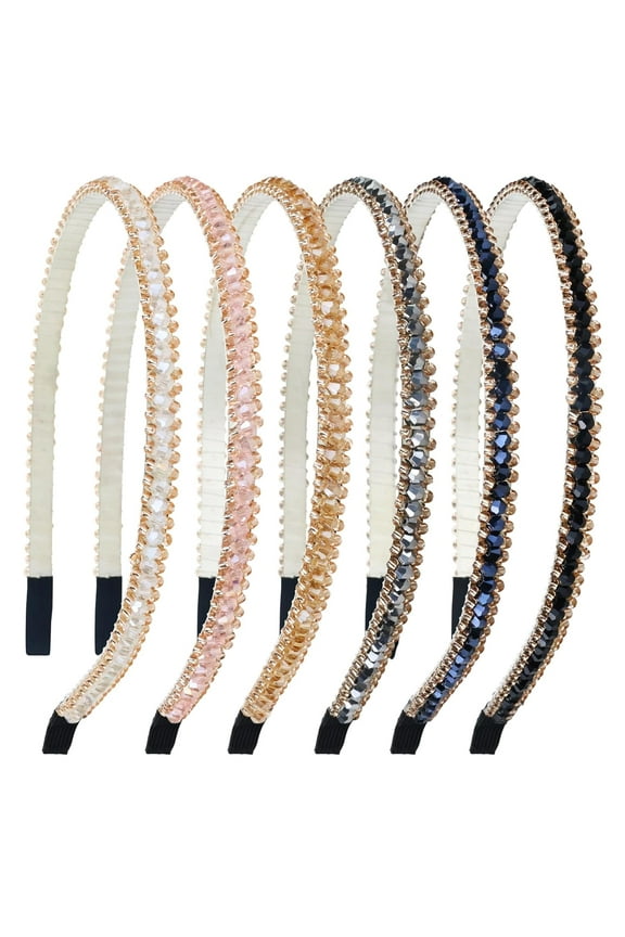 6 Pack Decorative Sparkly Glitter Crystal Rhinestone Headbands Bling Beaded Hair Bands Accessories for Women Girls