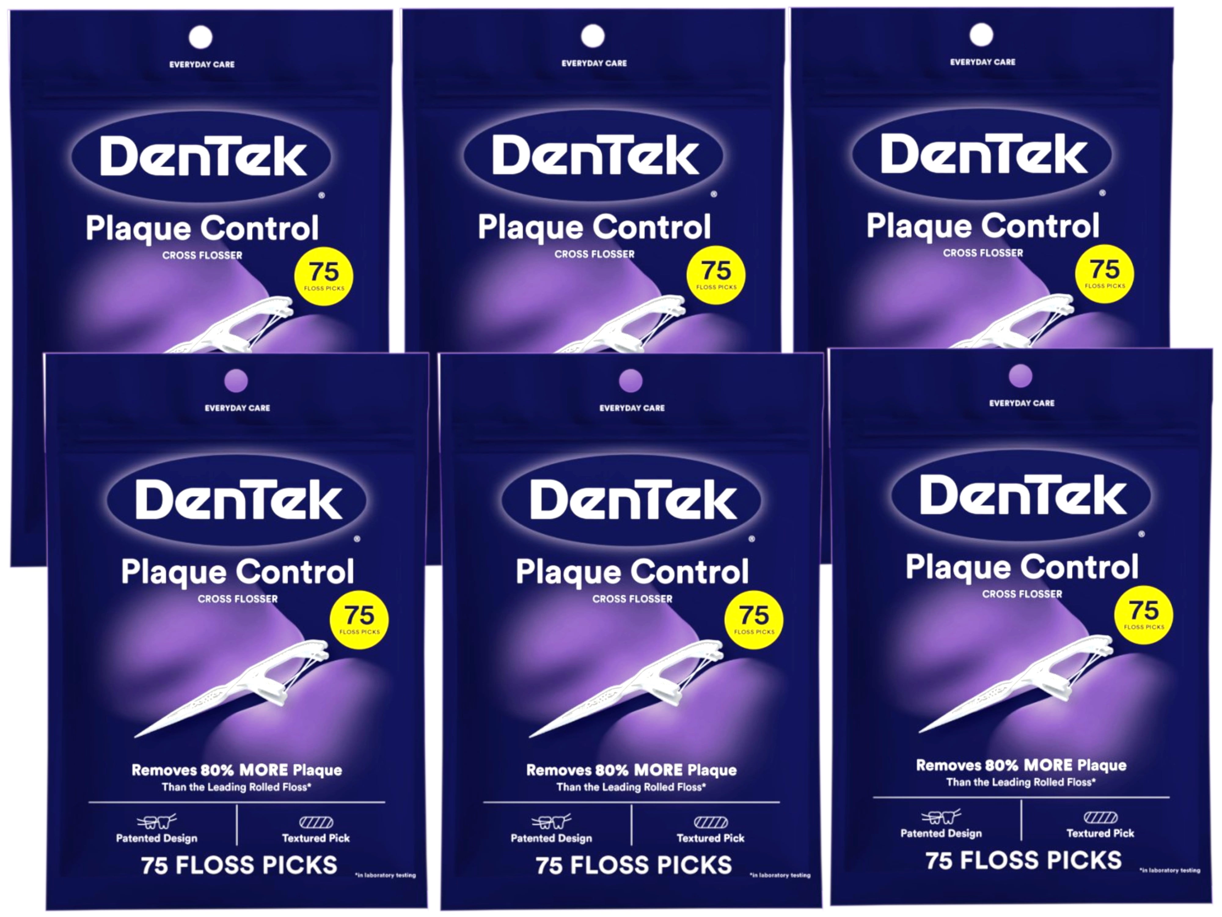 DenTek Cross Flosser Picks X-Shaped Hugs Teeth Plaque Control, 75ct, 6-Pack