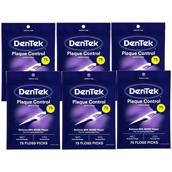DenTek Cross Flosser Picks X-Shaped Hugs Teeth Plaque Control, 75ct, 6-Pack