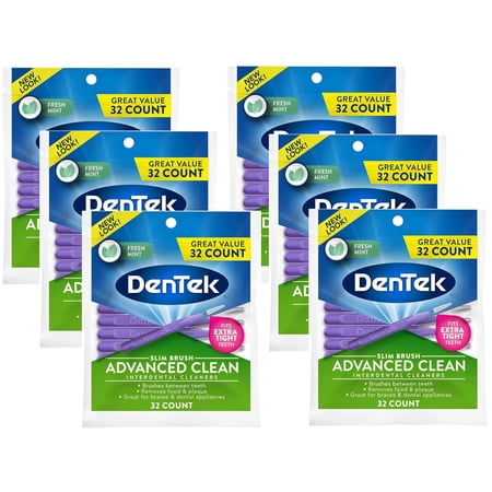 6 Pack - DenTek Slim Brush Advanced Clean Interdental Cleaners, Tight, Fresh Mint, 32 Count
