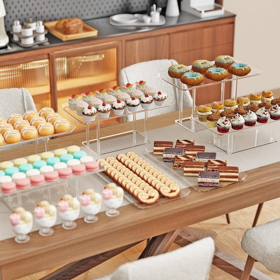 6 Pack Dessert Table Display Set, Clear Acrylic Dessert Display Stands with 3 Pack Dessert Tray Platters Buffet Risers for Pastry Food Fruit Candy Treat for Wedding Birthday Party