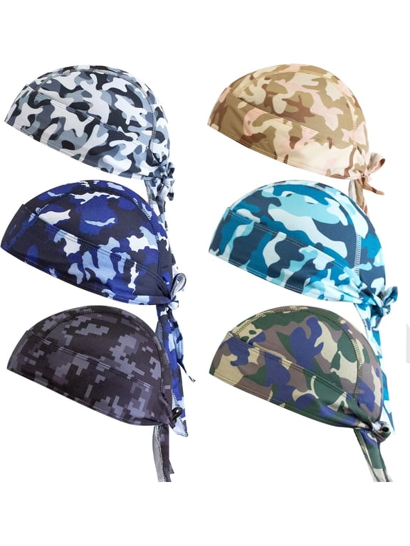 6 Pack Dew Rag Skull Caps for Men, Cycling Sweat Wicking Doo Rags Head Wrap, Motorcycle Helmet Liner Bandana Dew Rag