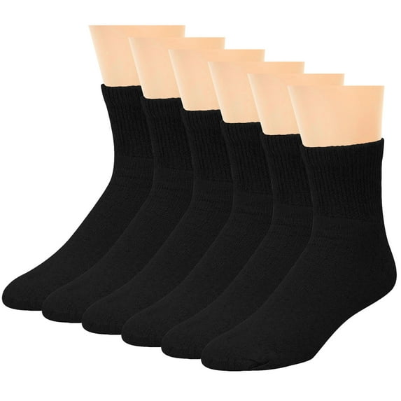 6-Pack Diabetic Socks Physicians Approved Socks for Men Women Legs Blood Circulatory Problems, Diabetes, Edema, Neuropathy, Quarter Size 13-15 Black