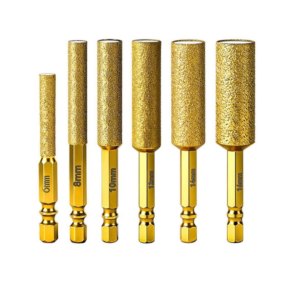 6-Pack Diamond Core Drill Bits Set (6-16mm) for Porcelain Tile, Granite, Marble, Glass, Ceramic - 1/4" Hex Shank with Cooling Wax
