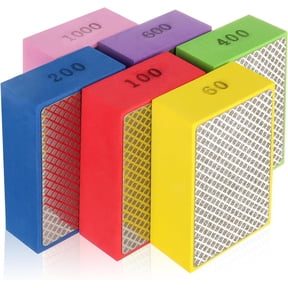 6 Pack Diamond Hand Polishing Pads, Diamond Sanding Pads with Foam Backing 60/100/200/400/600/1000 Grit, Sanding Block for Glass Wood Ceramic Marble Metal Tile Tools.