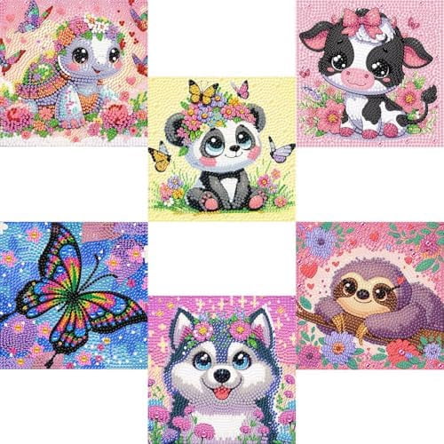 6 Pack Diamond Painting for Kids,Animals Diamond Art Kits for Kids Arts and Crafts for Kids Ages 8-12 Kids' Mosaic Kits DIY Paint by Number Diamond Dots for Home Wall Decor 6 X 6Inch