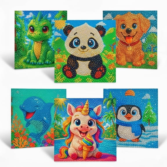 6 Pack Diamond Painting Kit for Kids, Cute Animal Diamond Art & Crafts for Beginners Ages 8-12, DIY Gem Art Activity, Screen-Free, Wall Decoration, 6x6 Inch