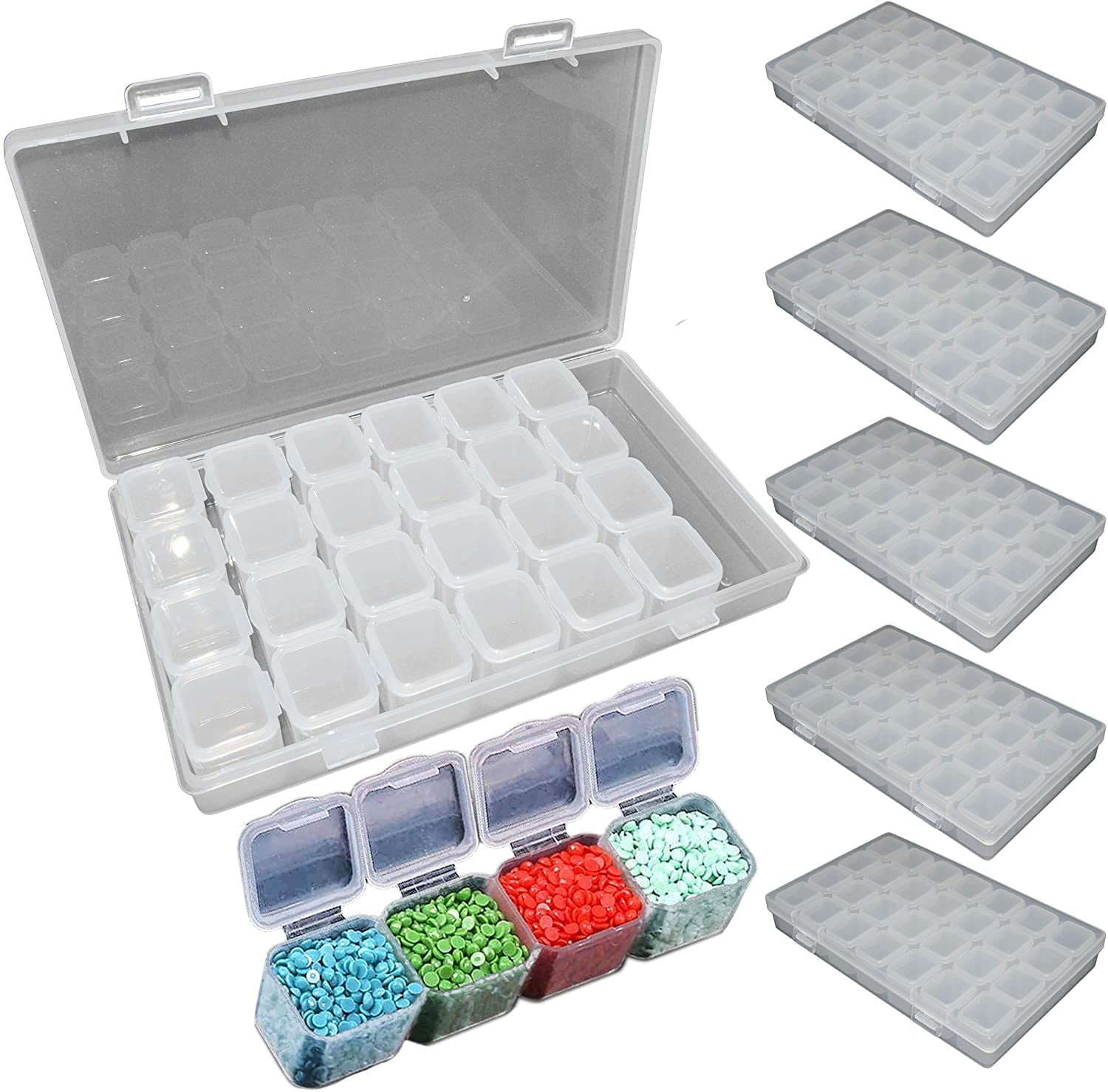 6 Pack Diamond Painting Storage Boxes, 28 Grids Per Case for a Total of 168 Snap to Close Compartments for Resin Diamonds, Beads, Nail Rhinestones, and More - SciencePurchase