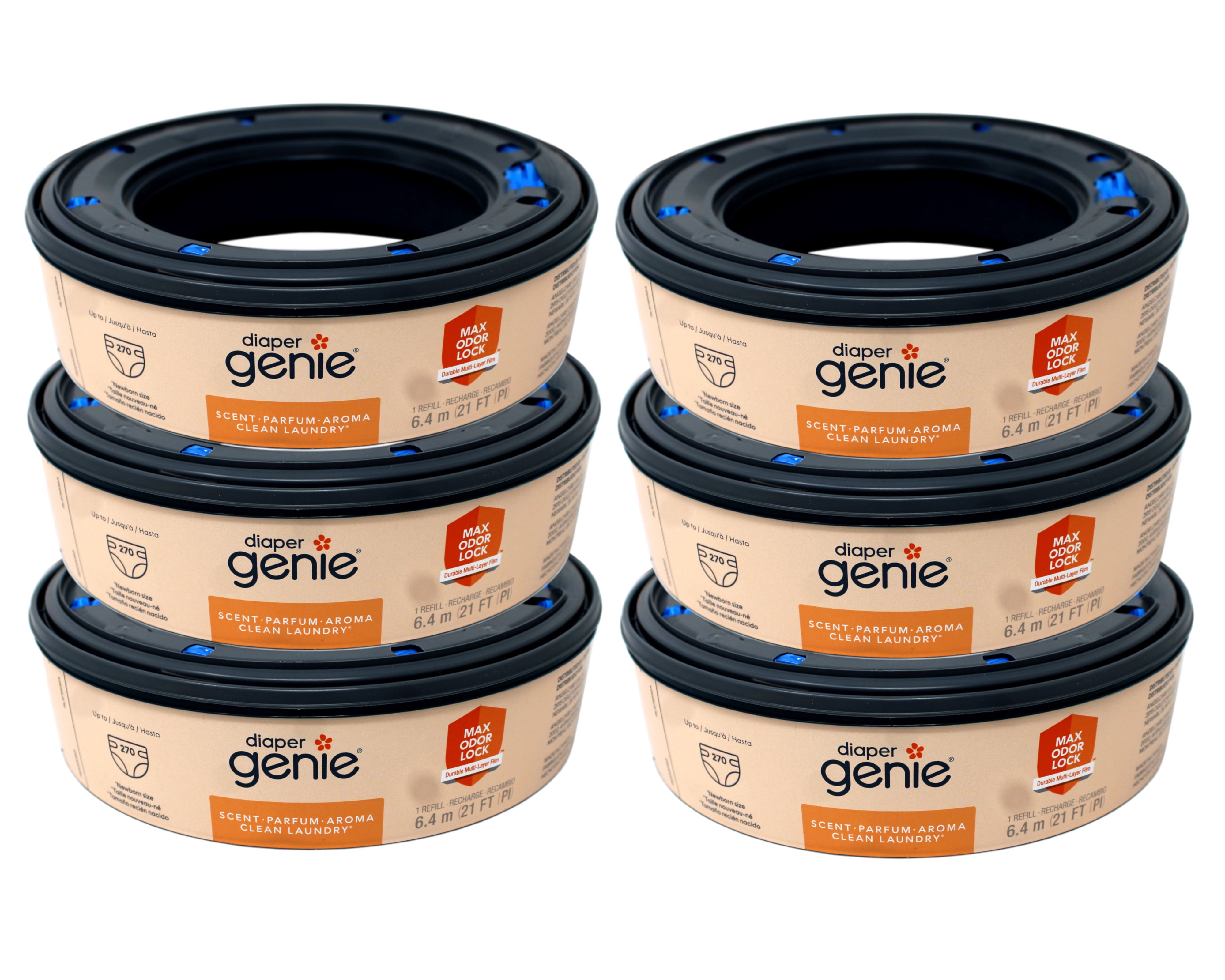 6 Pack - Diaper Genie Bags Refills, Clean Laundry Scent, with Max Odor Lock, 270 Count (21 FT)