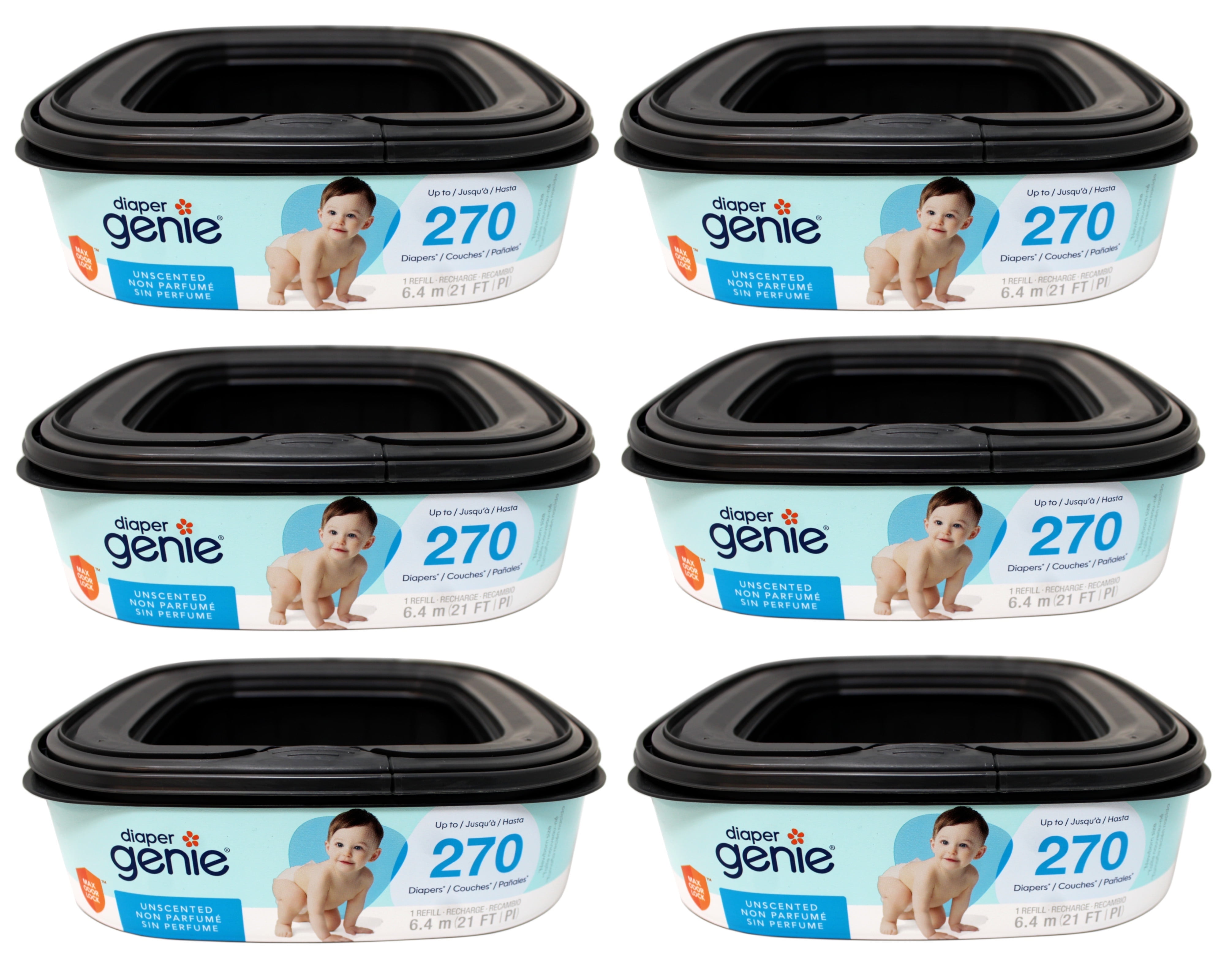 6 Pack - Diaper Genie Square Refill, can Hold up to 270 Newborn-Sized Diapers, Max Odor Lock, Unscented