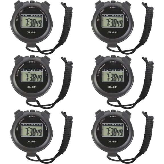 6-Pack Digital Sport Stopwatch Timer, Electronic Large Display with Date Time and Alarm Function, Multi-Function Sports Coaches Fitness Referees