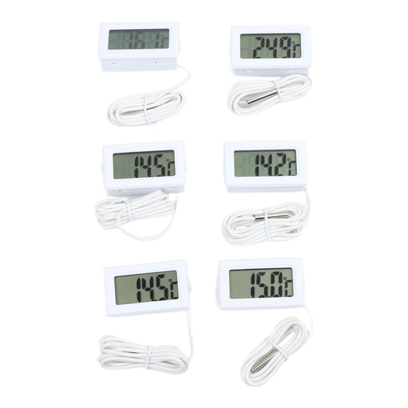 6 Pack Digital Thermometer With External Probe, 50C To 110C Range, Waterproof for Mini Temperature Sensor For Refrigerator -Freezer Aquarium Wine Cellar Greenhouse Lab, Black Or White