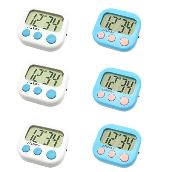6 Pack Digital Timer for Teacher Small Timers Magnetic Back Big LCD Display Loud Alarm Minute Second Count Up Countdown