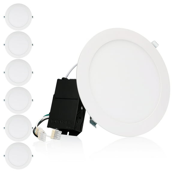 6 Pack Premium 18W 8-Inch Ultra-Thin LED Recessed Light with J-Box, 4000K Cool White, Dimmable Slim Panel Downlight, White
