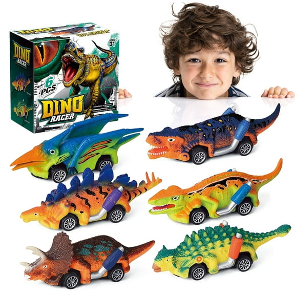6 Pack Dinosaur Toy Pull Back Cars, Dino Toys for 3 Year Old Boys Girls and Toddlers,Boy Toys Age 3,4,5 and Up,Pull Back Toy Cars, Full-Form Dino car Toy, Dinosaur Games with T-Rex