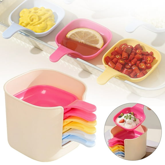 6-Pack Dipping Plate Set With Holder Storage Box | Small Condiment Sauce Dishes for Soy, Vinegar & Parties | Stackable Dishwasher Safe Picnic Tray, PRYESS