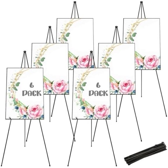 6 Pack Display Easel Stand 63 Inch Folding Easels for Display, Portable Tripod Display Easel, Black Adjustable Metal Easel for Wedding Sign, Posters, Painting$$Office