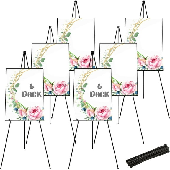 6 Pack Display Easel Stand 63 Inch Folding Easels for Display, Portable Tripod Display Easel, Black Adjustable Metal Easel for Wedding Sign, Posters, Painting