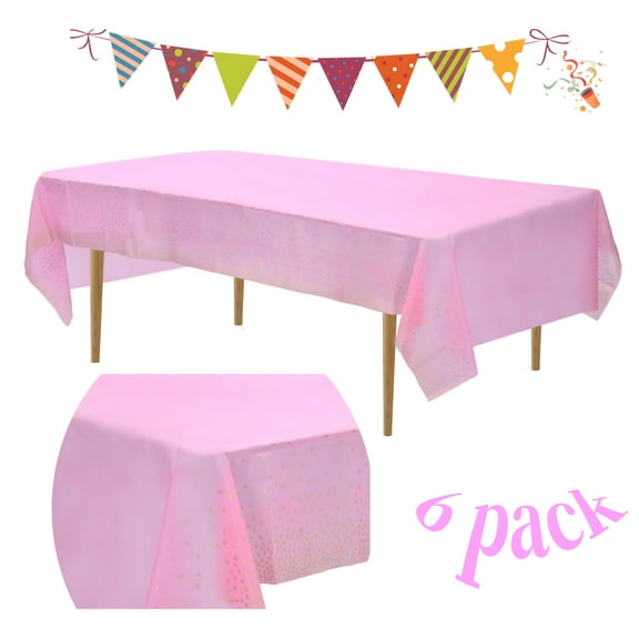 6 Pack Disposable Tablecloth, Pink and Gold Polka Dot Rectangular Table Cover 54x108 Inch, Waterproof, Stain-Resistant Party Table Covers for Weddings, BBQs, Birthday Party, and Events