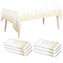 6 Pack Disposable Tablecloth, White and Gold Polka Dot Rectangular Table Cover 54x108 Inch, Waterproof, Stain-Resistant Party Table Covers for Weddings, BBQs, Birthday Party, and Events