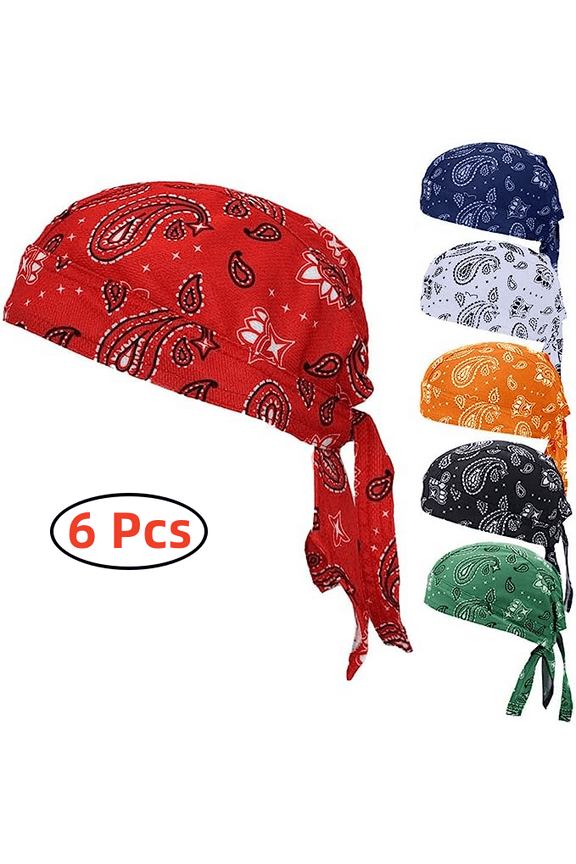 6 Pack Do Rag Skull Caps for Men Sweat Wicking Doo Rags Cooling Helmet Liner Cycling Motorcycle Bandana