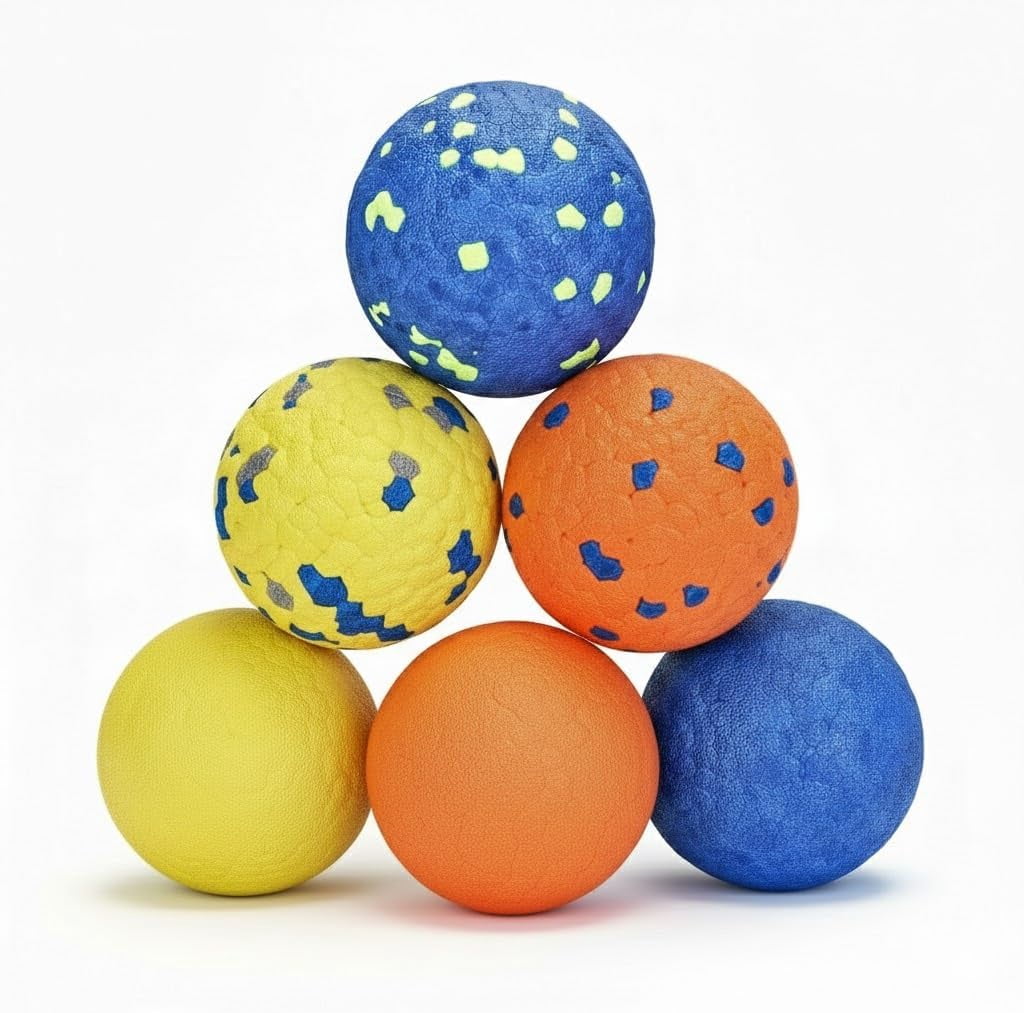 6 Pack Dog Balls for Aggressive Chewers, 2.5'' High Bounce E-TPU Fetch Balls, Fits Standard Ball Launchers, Indestructible Lightweight Swimming Pool Ball, Tough Teething Chew Toys for Dogs