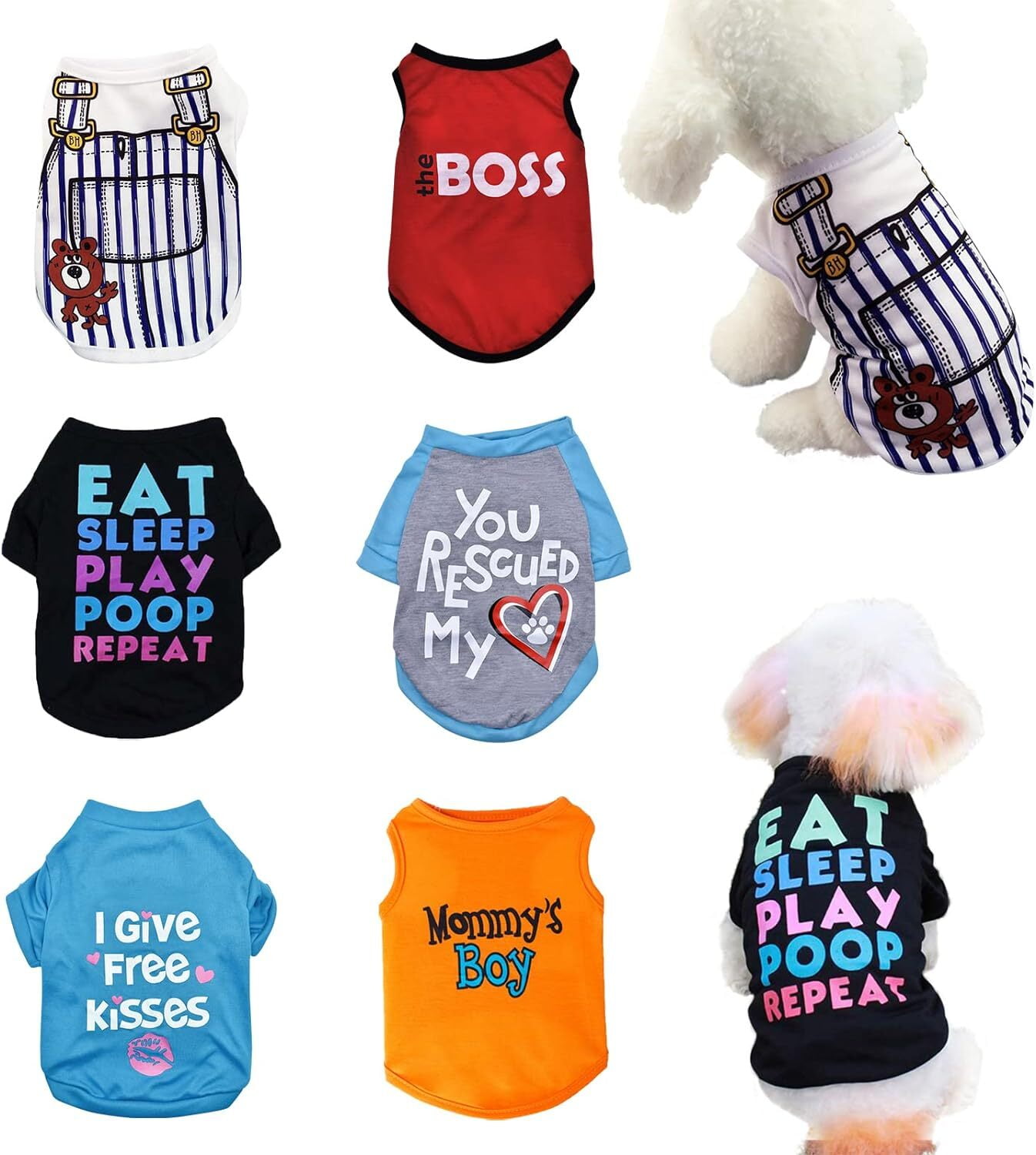6 Pack Dog Clothes for Small Dogs Boy and Girl, Soft and Breathable Puppy Kitten Dog Shirts with Letters for Pet Dogs Cats, Summer Dog T-Shirts Apparel Sleeveless Vests for Chihuahua Yorkies