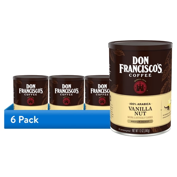 (6 pack) Don Francisco's Premium Medium Roast Vanilla Nut 100% Arabica Ground Coffee, 12 oz Can