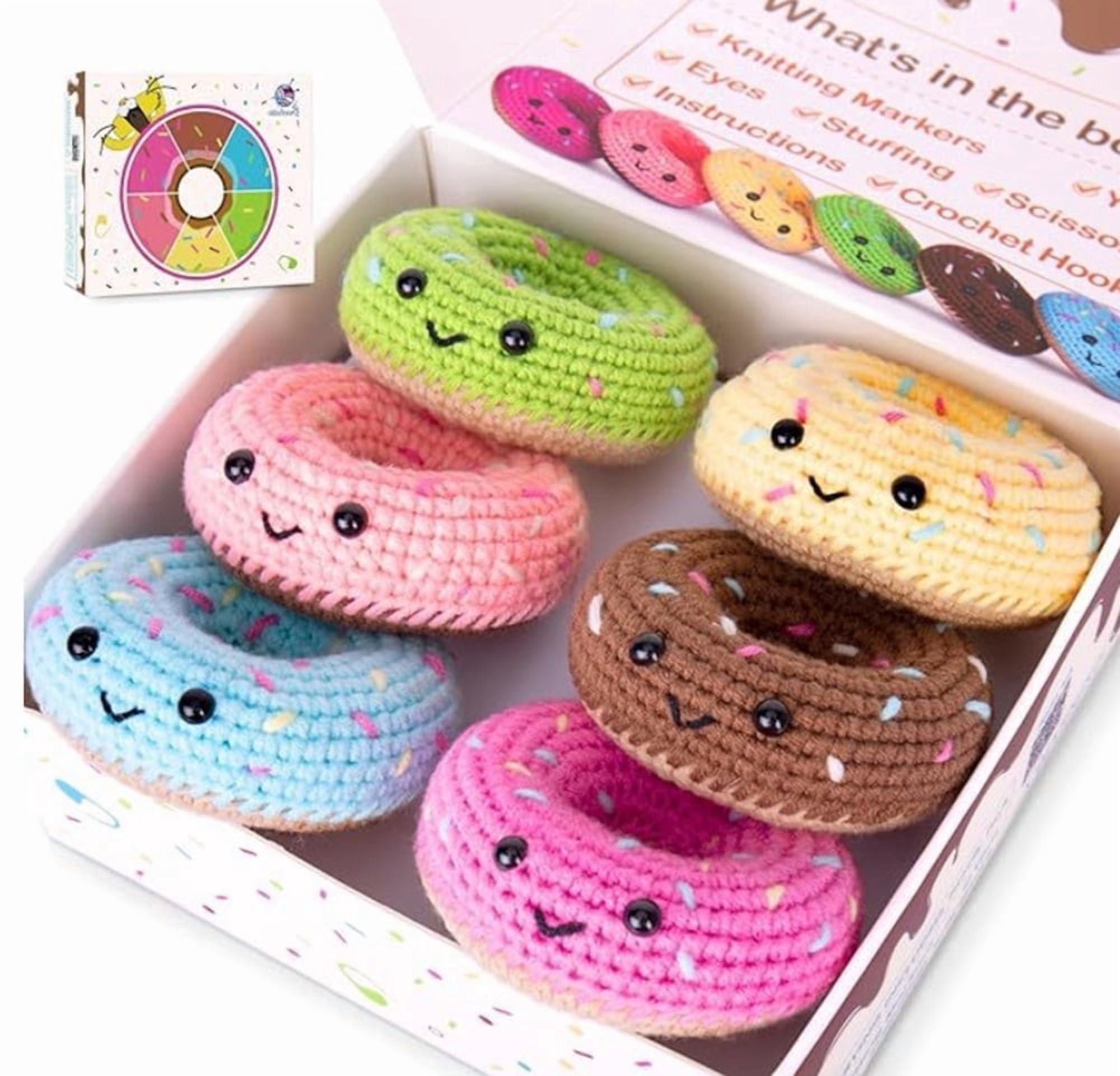 Donut Family Crochet Kit for Beginners, 6-Pack Amigurumi Starter Set with Step-by-Step Video Tutorials, DIY Craft Gift, TIKA