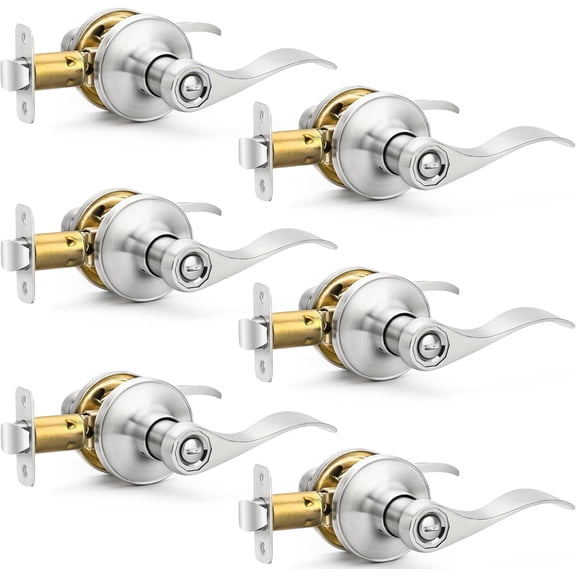 6 Pack Door Handles Privacy Door Levers, Heavy Duty Wave Style Bed/Bath Door Locks Interior Door Knobs, Reversible Levers for Right/Left Handed Doors, Brushed Nickel