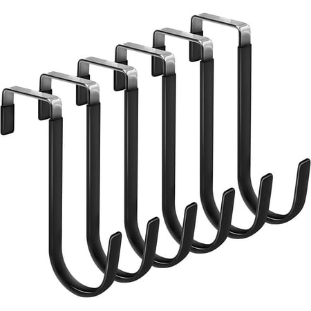 6 Pack Over the Door Hooks, Door Hangers Hooks with Rubber Prevent Scratches Heavy Duty Organizer Hooks for Living Room, Bathroom, Bedroom, Kitchen Hanging Clothes, Towels, Hats, Coats, Black