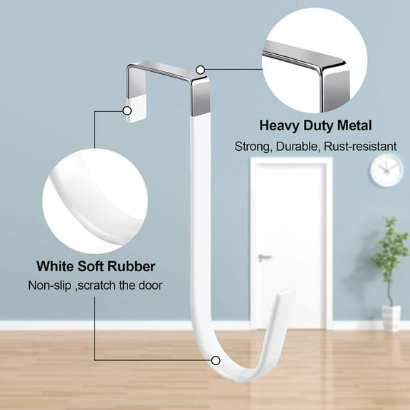 6 Pack Over The Door Hooks, Sturdy Metal Single Over Door Hooks, White Door Hanger Hook Door Hooks for Hanging, Towels, Clothes, Bathroom, Hold Up to 20Lbs