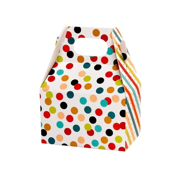 6 Pack, Dots & Stripes Mini Gable Box, 4X2.5X2.5" for Small Gifts or Party Favors