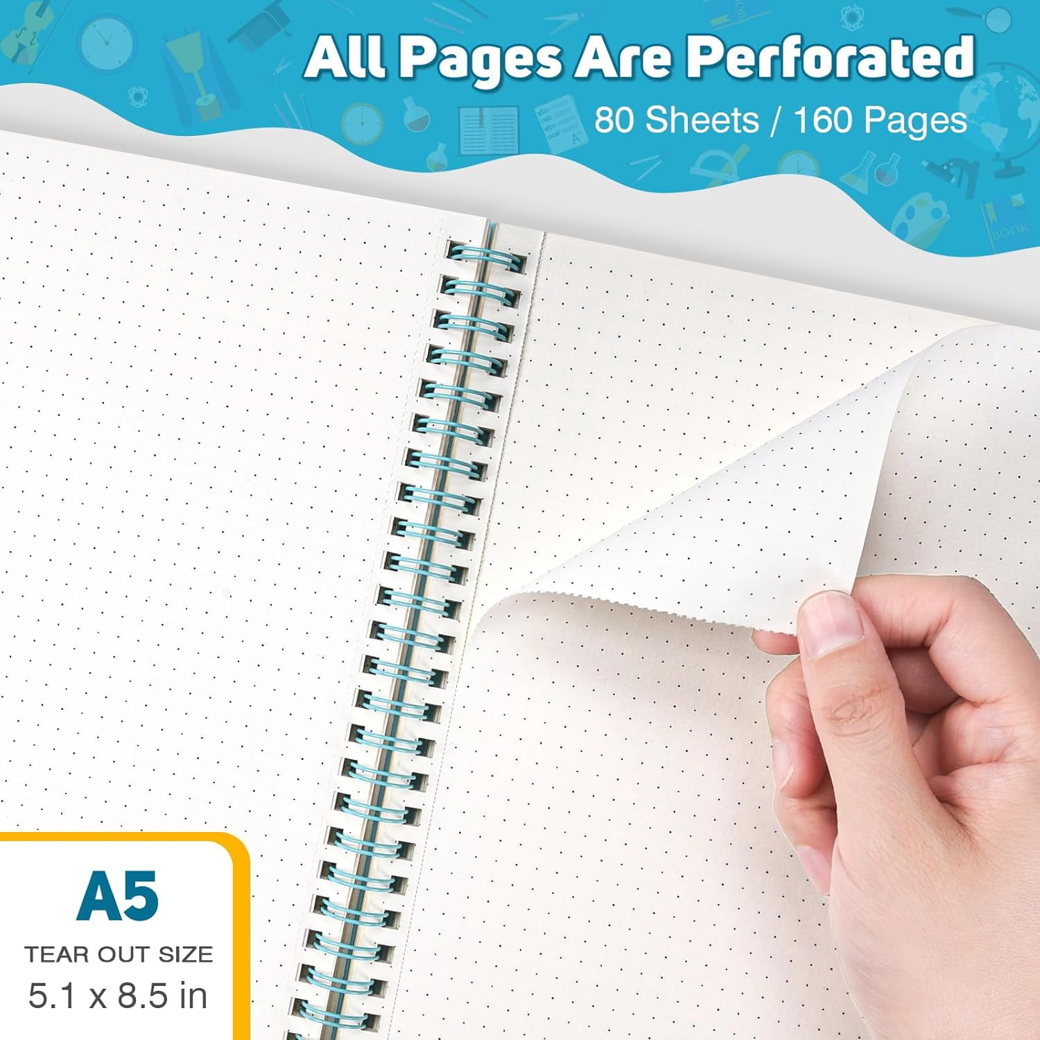 6 pack dotted journal notebook 3 subject spiral notebook with pockets