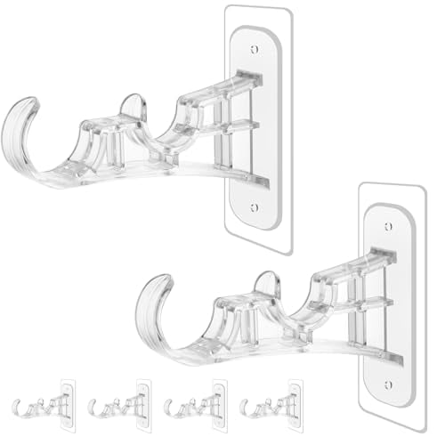 6-Pack Double Curtain Rod Bracket,Adhesive No Drilling Curtain Rod Holders,Double Brackets Stick Nail Free No Drill Curtain Hangers Hooks for Living Room,Bathroom,Kitchen
