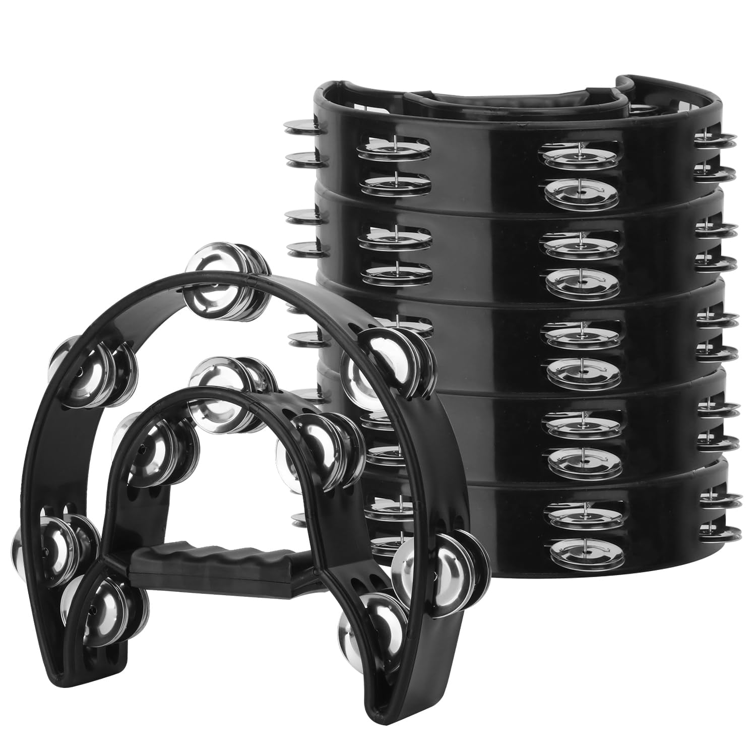 6 Pack Double Row Tambourine - 9.06 Inch Professional Handheld 20 Metal Jingles  Half Moon Musical Plastic Tambourines For Adults Music Lovers And Performers