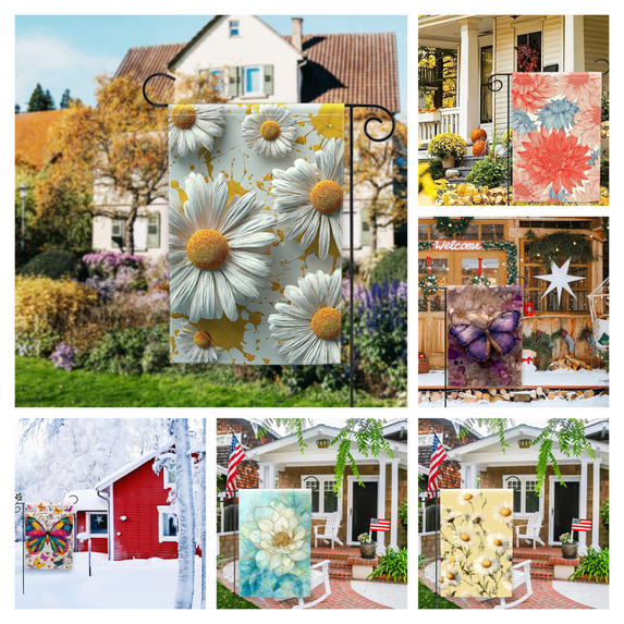 6 Pack Double Sided Garden Flags 12x18 Inch, Seasonal Outdoor Yard Decor for Christmas, Halloween, Valentine’s Day, Easter - All Seasons Holiday Decor