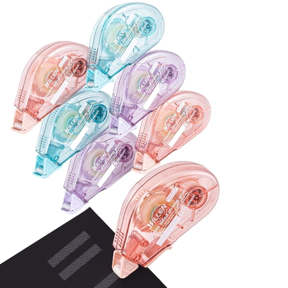 6 Pack Double Sided Tape for Crafts, 118 Ft Glue Roller for Scrapbooking, Photo Albums, Projects, No-Mess Adhesive, Reble, Pink