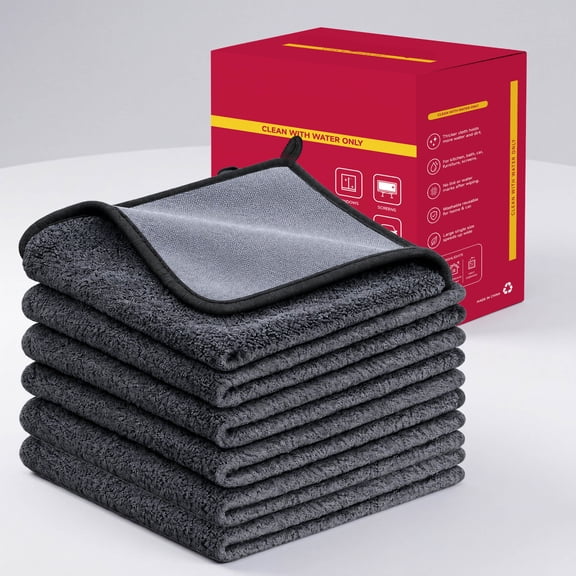 6 Pack Double Sided Thickened Microfiber Cleaning Cloths, Lint & Streak Free Reusable Absorbent Wipes Chemical-Free Towels for Kitchen Counter Stove Glass Window Car Mirror Stainless Steel