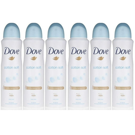 6 Pack Dove Cotton Soft Antiperspirant Deodorant Spray, 150ml Each