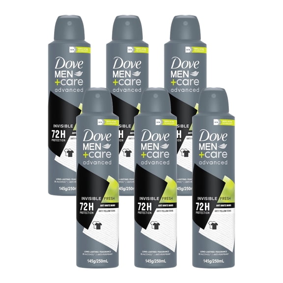 6 Pack - Dove Men+Care Antiperspirant Advanced Invisible 72H Protection Fresh Dedorant Spray - 250 ml