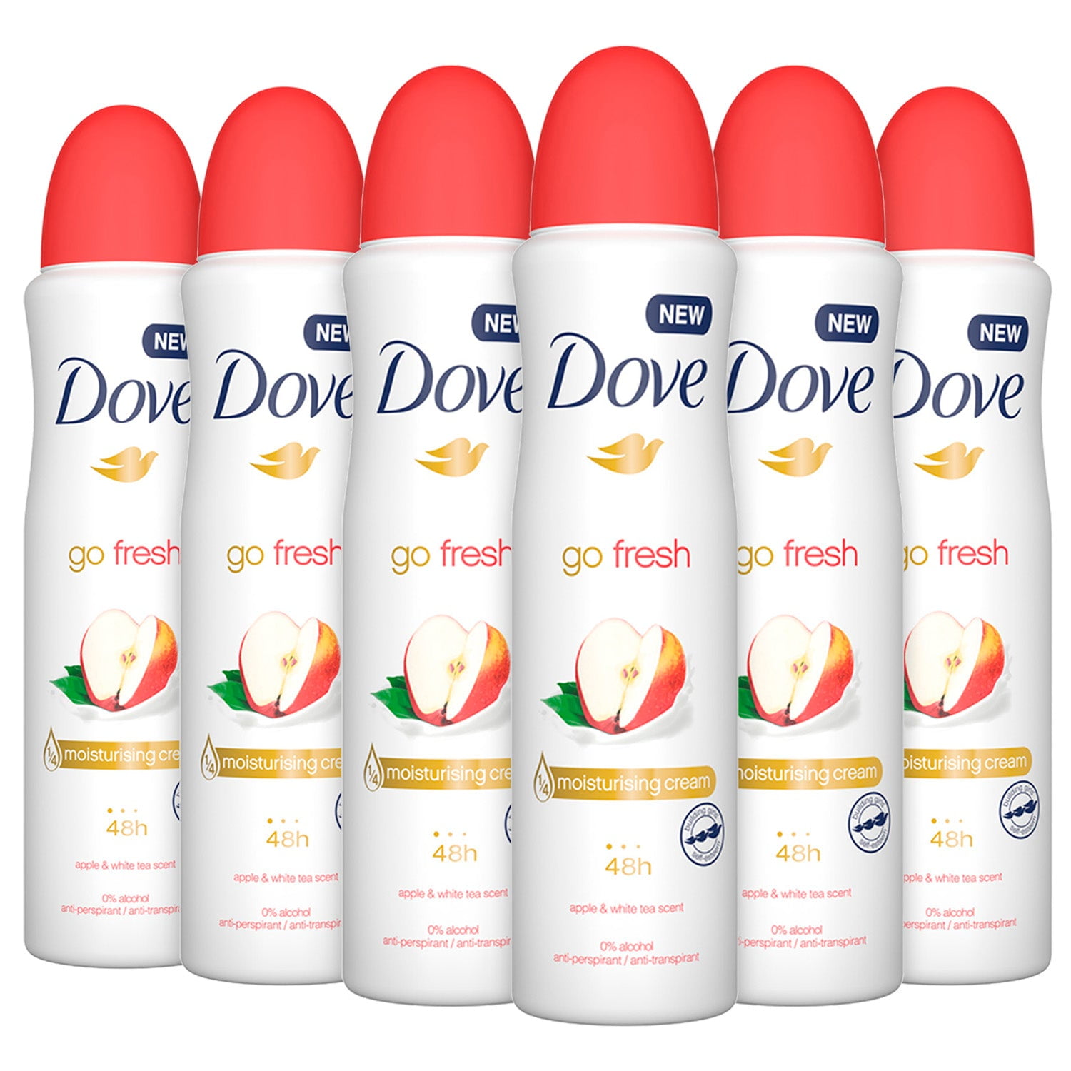 6 Pack Dove Women Apple White Tea Deodorant Antiperspirant Spray 250 ml