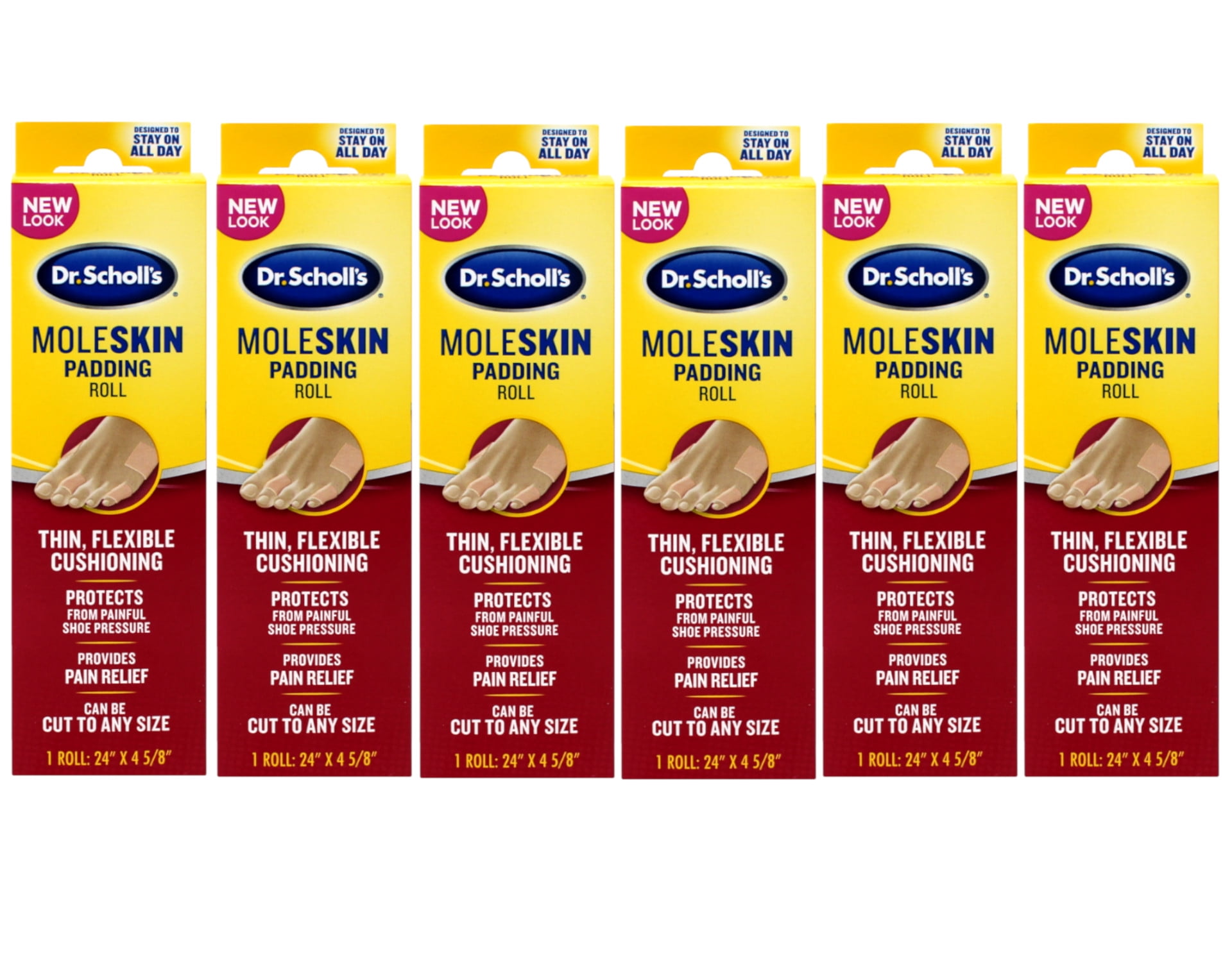 6 Pack Dr Scholl's Moleskin Plus Padding Roll 1 roll is 24" X 45/8