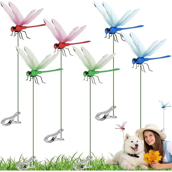 6 Pack Dragon Fly Clips for Bugs Repellent, Dragonfly Clip Bug Repellent,3D Dragonfly Clip, Fake Dragonflies Decor, Dragonfly Humming Bird Stakes, Bird and Fly Scare Devices for Indoor Outdoor Garden