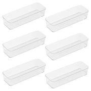 6 Pack Drawer Organizer - 10.04 x 3.35 x 1.97" Plastic Storage Bins, PET Organizers with Non-Slip Pads Clear Desk Storage Tray for Makeup, Jewelries, Kitchen Utensils, Bathroom and Office Storage Box