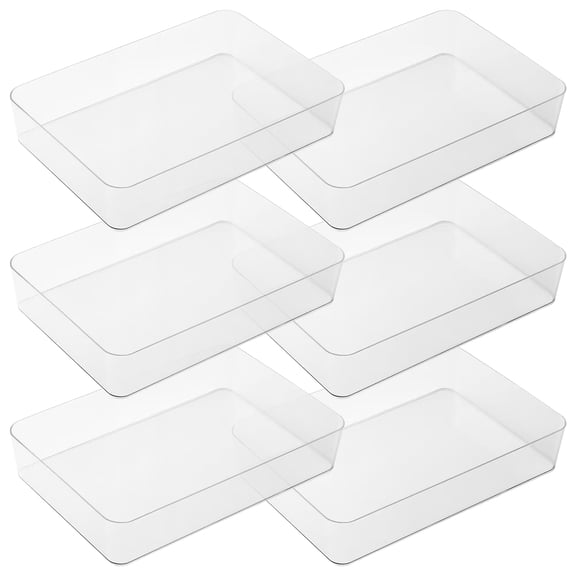 6 Pack Drawer Organizer - 10.24 x 6.89 x 1.97" Plastic Storage Bins, PET Organizers with Non-Slip Pads Clear Desk Storage Tray for Makeup, Jewelries, Kitchen Utensils, Bathroom and Office Storage Box