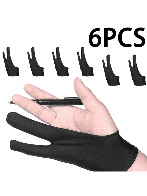 6 Pack Drawing Glove Digital Drawing Art Glove Palm Rejection for Capacitive Touch Screen Artist Right/Left Hand Graphic Tablet, Graphics Monitor Digital Sketching, Coloring Two Finger Gloves