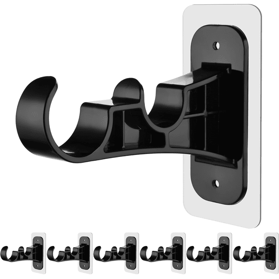 Antimbee 6 Pack No Drill Double Curtain Rod Bracket, Adhesive No Drilling Curtain Rod Holders, Damage-Free Stick Curtains Rods Hooks, Double Brackets Curtain Hangers for Wall, Black