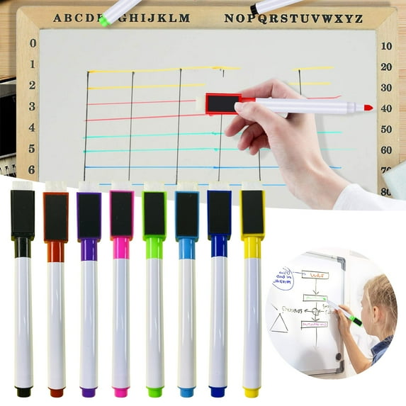6 Pack Dry Erase Markers with Eraser Caps for Whiteboards, Ideal for Home,Office Use (2ml)